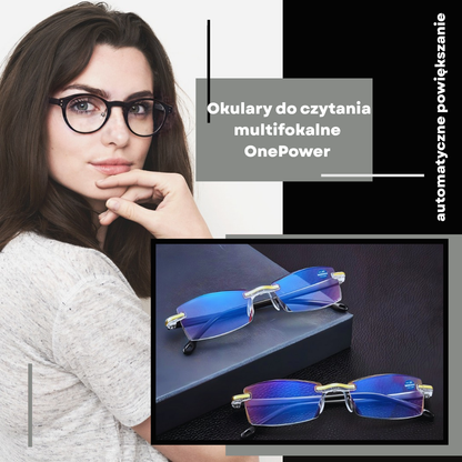 Inteligentne okulary multifokalne z filtrem niebieskiego światła + Skórzane etui gratis
