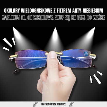 Inteligentne okulary multifokalne z filtrem niebieskiego światła + Skórzane etui gratis