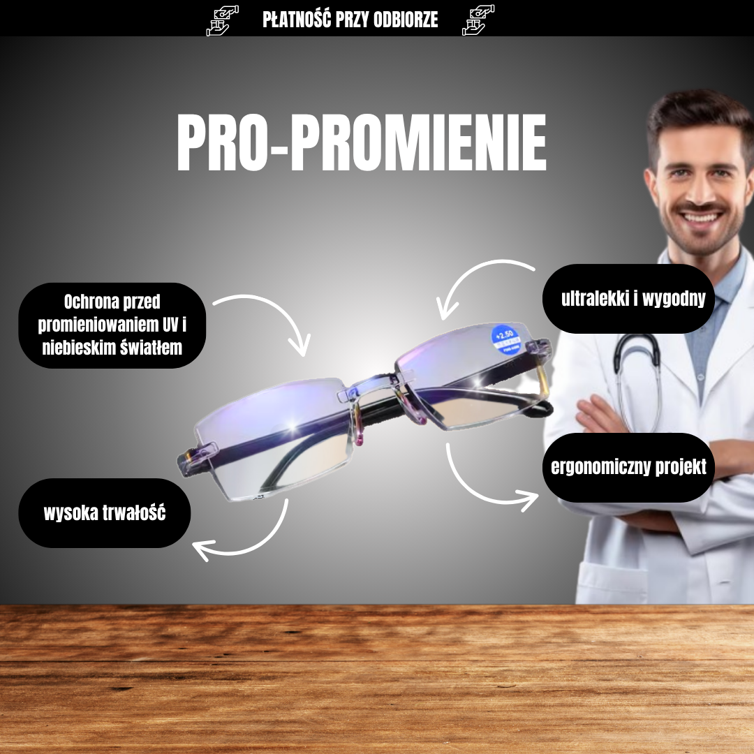 Inteligentne okulary multifokalne z filtrem niebieskiego światła + Skórzane etui gratis